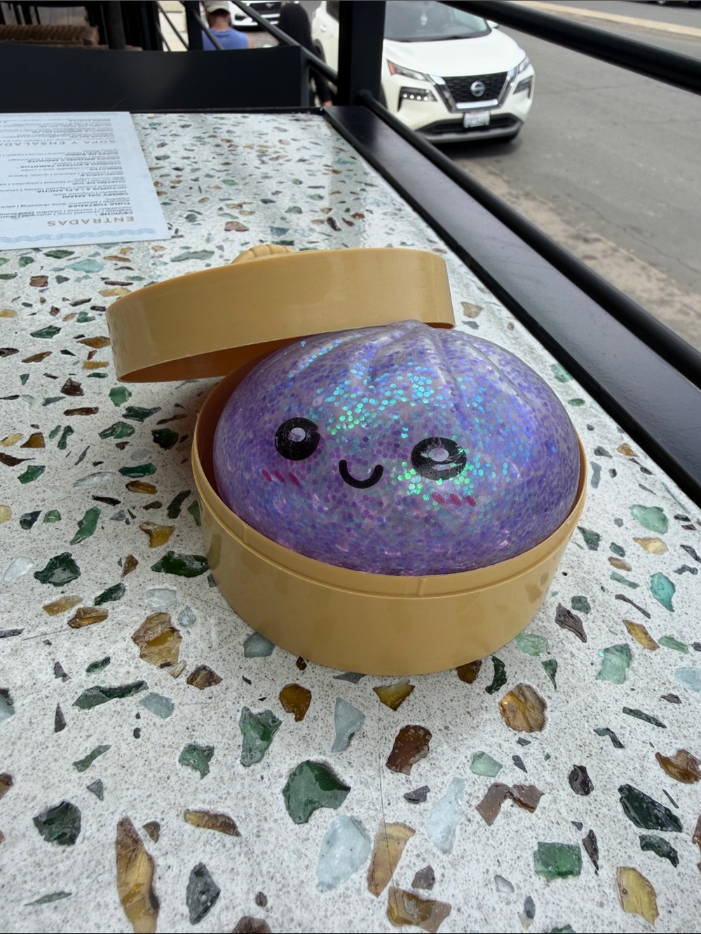 Purple Glitter Kawaii Squishy in Beige Storage Case